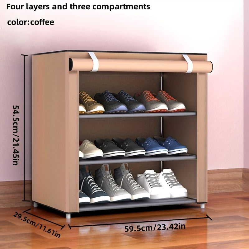 Basic F-style shoe rack with dust-proof cabinet for storage, multi-layered design for small spaces, ideal for dormitory entrance.