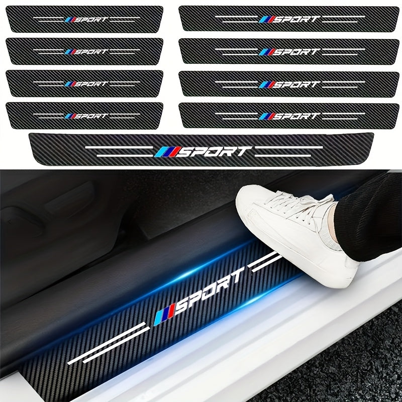 9-Pack Universal Car Door Sill Protectors, Durable PVC Anti-Scratch Pedal Stickers with Sporty Design, Easy Installation.