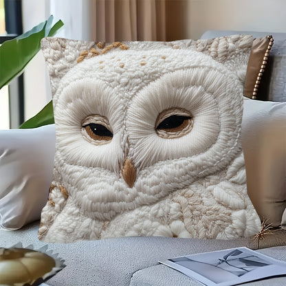 Super soft plush pillow cover with snowy owl design, 45.72x45.72 cm. Perfect for sofa, living room, bedroom decor. Double-sided print, zip closure, machine washable. Insert not included. Ideal for couch.