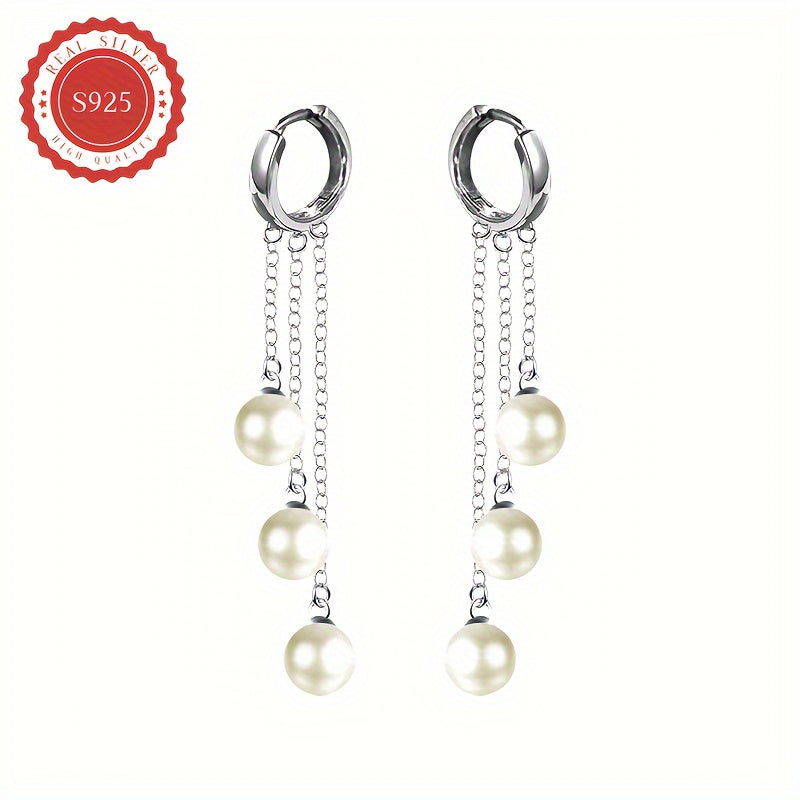 Women's Fashion Drape Earrings with Tassel Line and Multi-shell Bead Inlay, made of S925 Silver weighing 3.6g. Perfect for Christmas gift, wedding banquet, or as luxury elegant accessories. Comes in a gift box and is hypoallergenic.