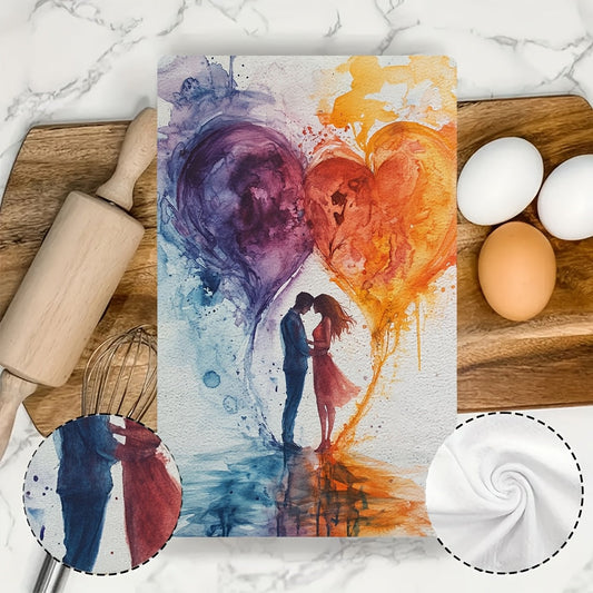 This set includes 2 ultra-soft kitchen towels with a theme of love inscribed in our hearts. They are highly absorbent and perfect for holiday decoration. These dish and hand towels are machine washable and measure 40.64x60.96 cm.