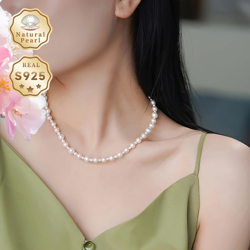 Add a touch of elegance to your look with the MUFAN Freshwater Pearl Necklace for Women. Featuring a luxurious and simple design with a S925 silver clasp, this necklace is perfect for any occasion, from weddings to daily wear. The June birthstone adds a