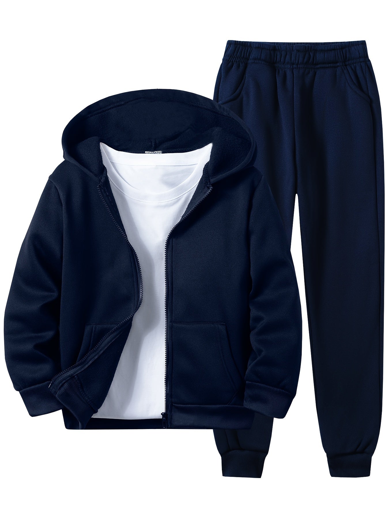 Boys' 2-Piece Polyester Hoodie and Sweatpants Set, Ideal for Everyday Wear and Jogging, Regular Fit, Solid Color, Knit Fabric