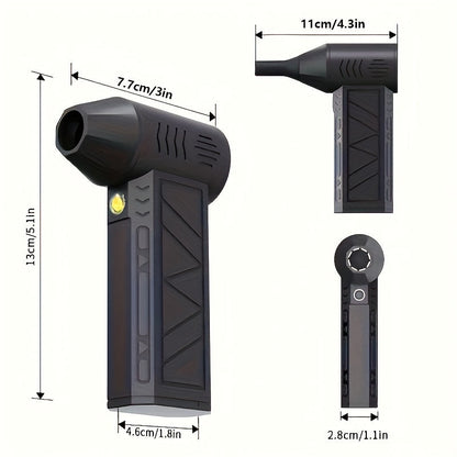 The USB rechargeable handheld fan features a powerful 130000RPM high-speed brushless motor, providing strong wind power. This multifunctional fan is perfect for outdoor camping and can easily remove dust, blow snow, aid in combustion, blow dry pet hair