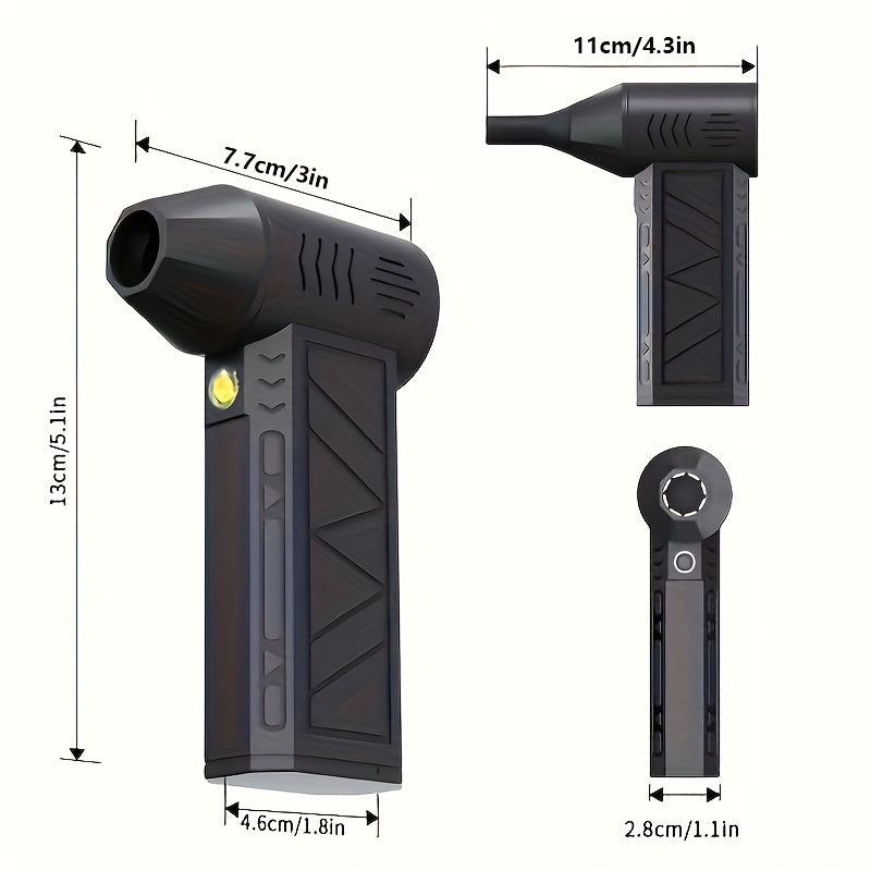 130,000 RPM Turbo Fan: USB rechargeable, high-speed handheld fan perfect for outdoor use. Ideal for dust removal, snow blowing, BBQ, pet hair drying, and inflating air cushions. Portable