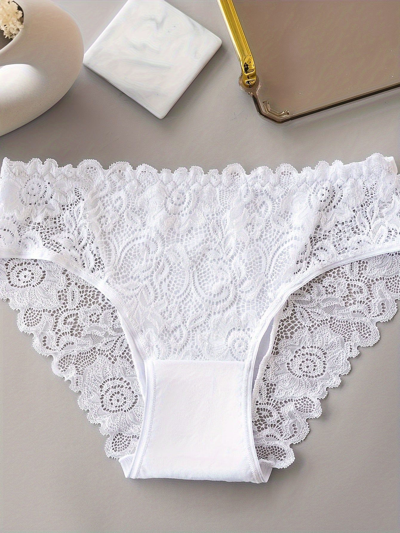 5 Lace Scallop Trim Panties: Elegant, Comfy, Sexy Intimates for Women's Lingerie