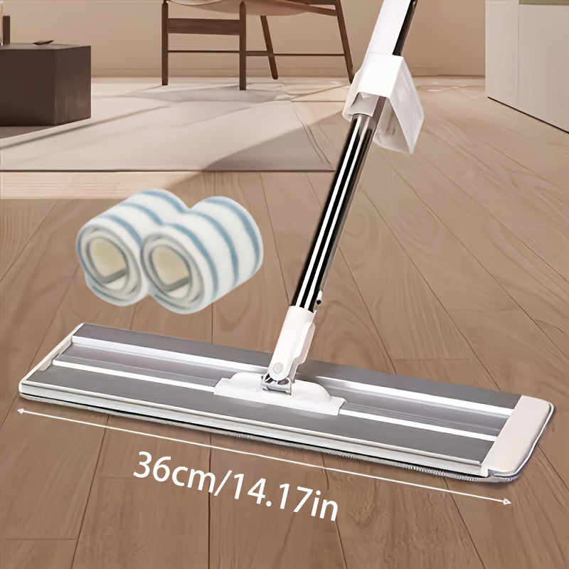 Flat Mop with Extendable Aluminum Handle Provides 360° Cleaning Capability, 41.91cm Wide - Comes with 2 Extra Pads for Convenient Cleaning in Various Areas like Kitchen, Bathroom, and Living Room