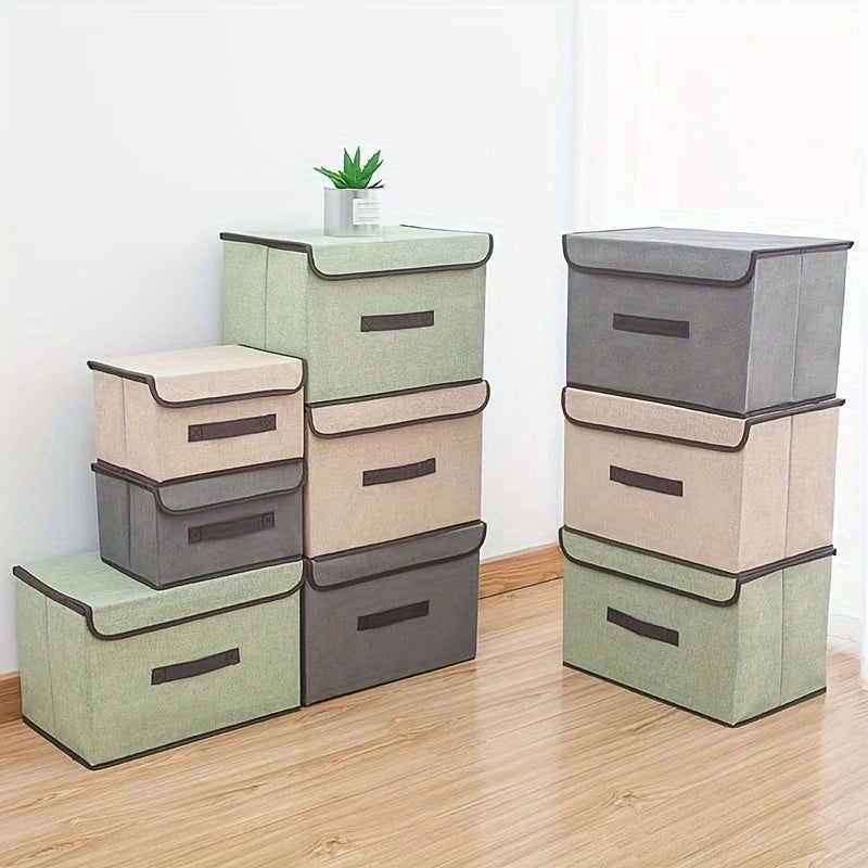 Rectangular Canvas Storage Boxes with Classic Design - Waterproof and Foldable, Ideal for Organizing Home, Kitchen, Closet, Clothing, Toys, Miscellaneous Items, and Under-Bed Storage.