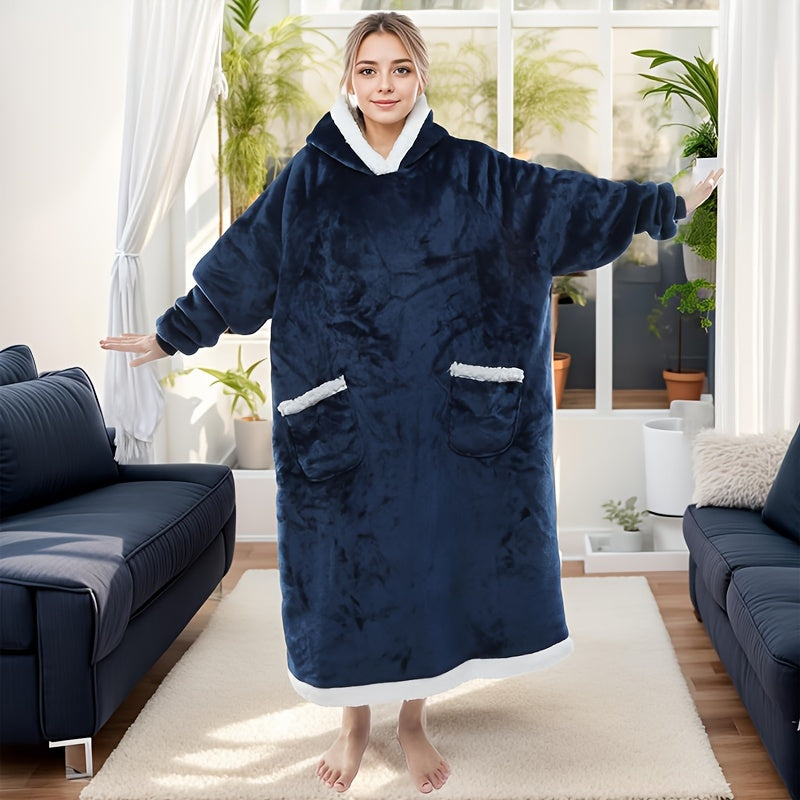 Oversized Flannel Hoodie Wearable Blanket for Adults - Super Soft and Warm Sweatshirt with Two Pockets, Perfect for Women and Men