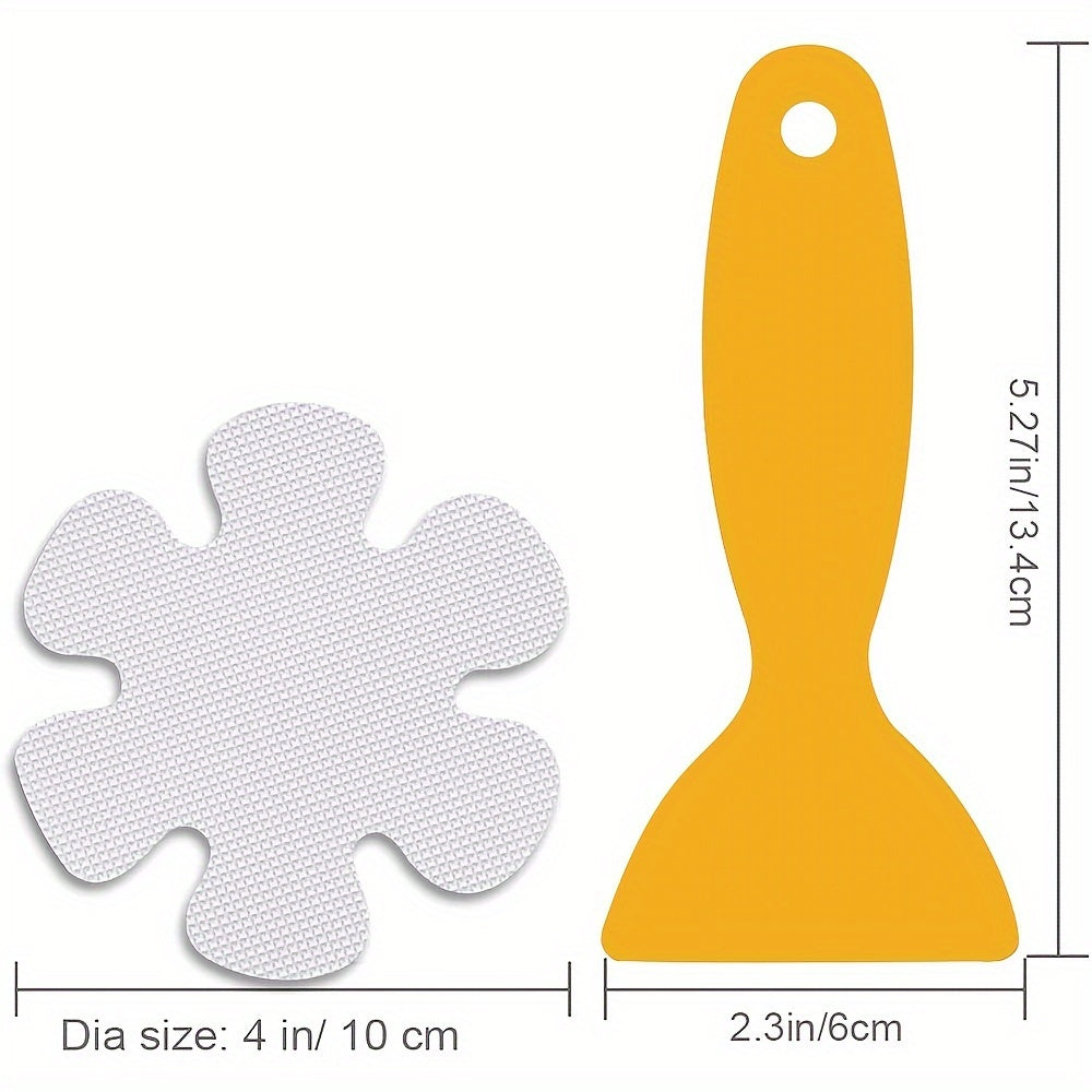 Нескользящие наклейки для ванны доступны в наборах по 3, 12 и 24 штуки. Эти прозрачные наклейки для пола в форме цветка идеально подходят для использования в ваннах, душевых полах, лестницах и стремянках.