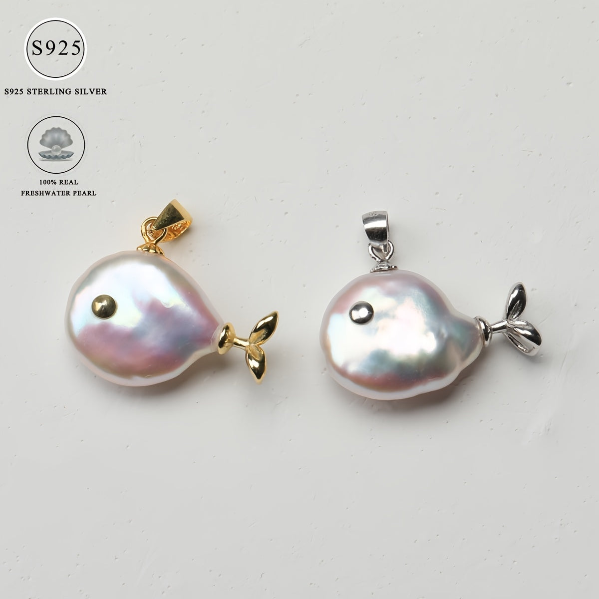 Handmade Baroque Freshwater Pearl Fish Pendant - S925 Sterling Silver, Adorable Nautical Theme, Perfect for Daily Wear and Gifting, No Batteries Needed