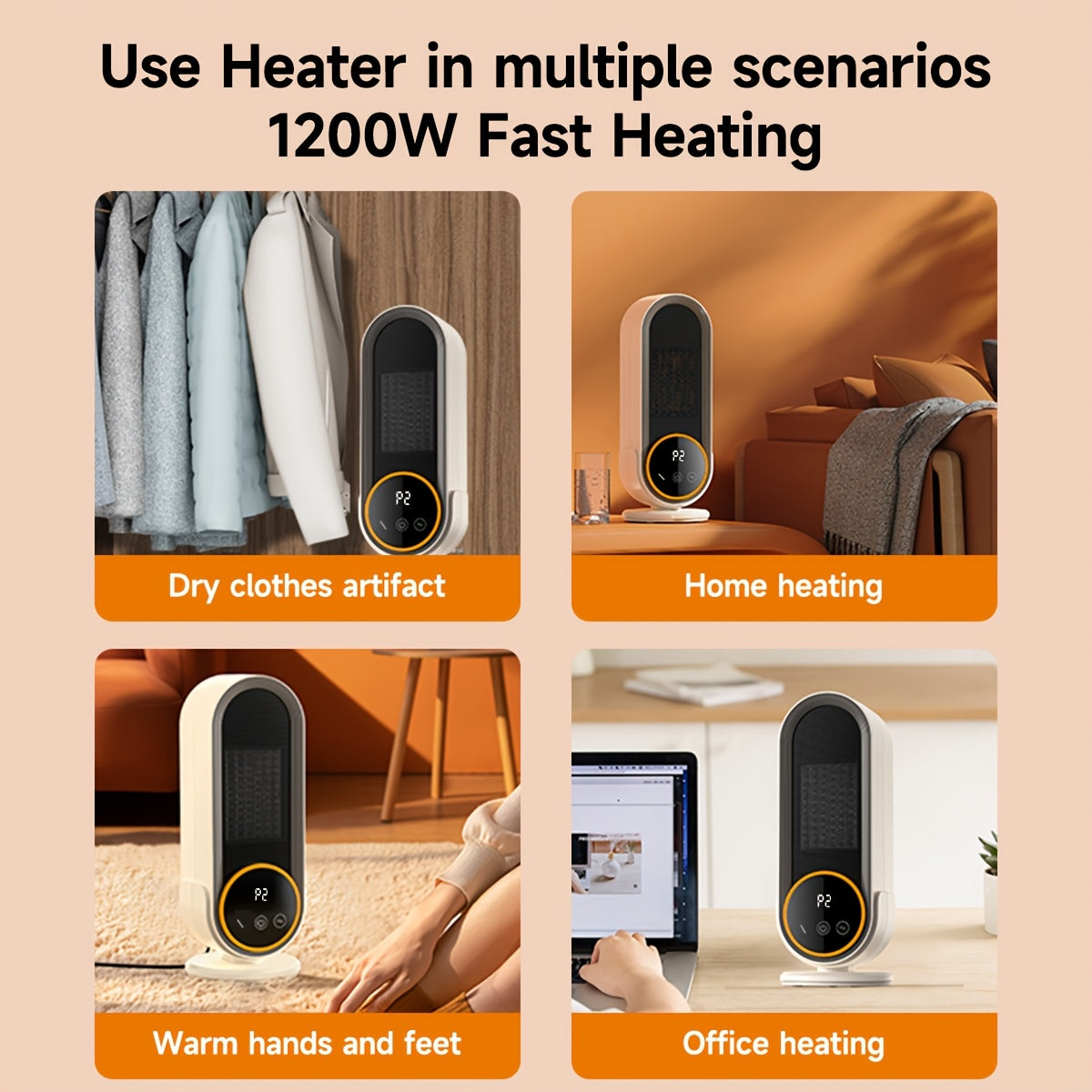 1200W Energy-Efficient Space Heater - Fast PTC Ceramic Heating, Overheat & Tip-Over Protection, Portable for Home & Office, White.