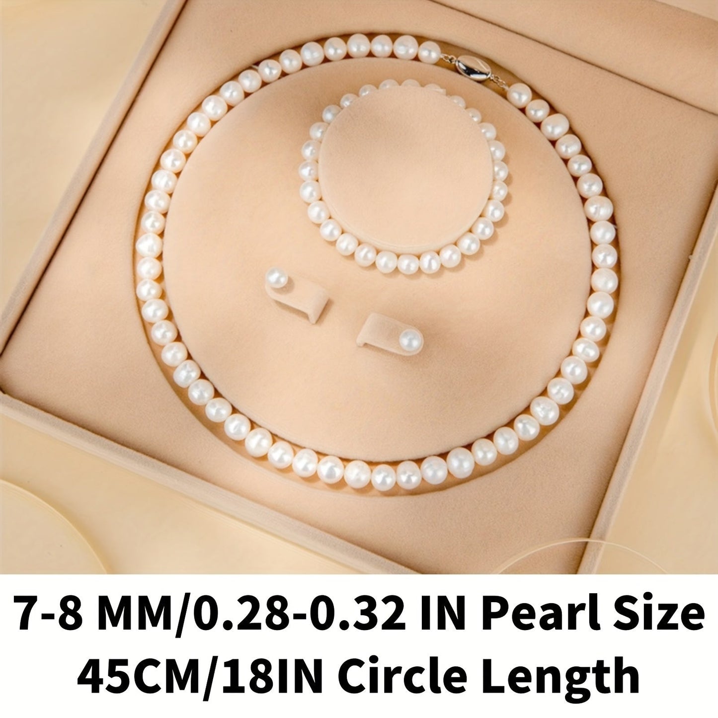 Set of 3 Elegant 925 Sterling Silver Freshwater Pearl Jewelry Pieces - Timeless Necklace, Bracelet, and Earrings with Faux Leather Gift Box, Ideal for Weddings, Valentine's Day, and Mother's Day - Suitable for All Seasons