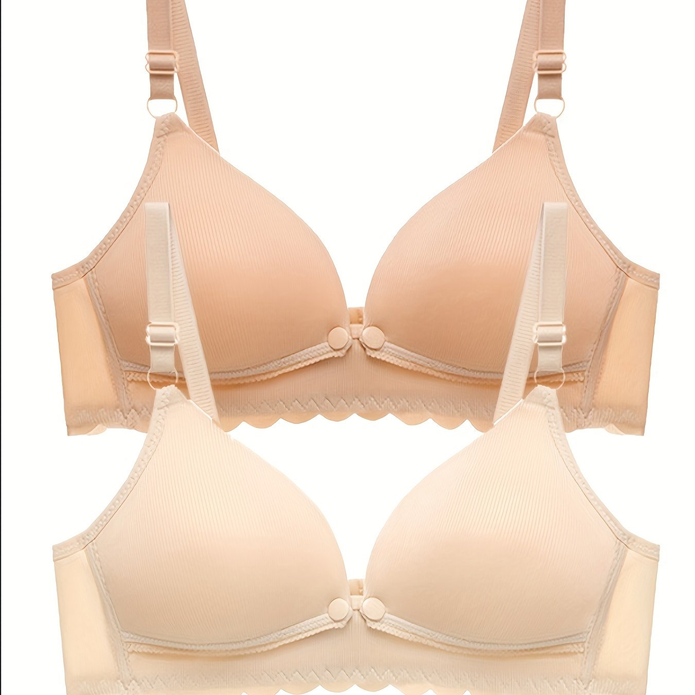 2pcs Women’s Maternity Breast Feeding Bras with Stretchy, Front Closure, Ruffle Detail, Light Pink & Beige, Comfortable Fit for Casual Wear, Supportive Undergarments with Smooth Fabric