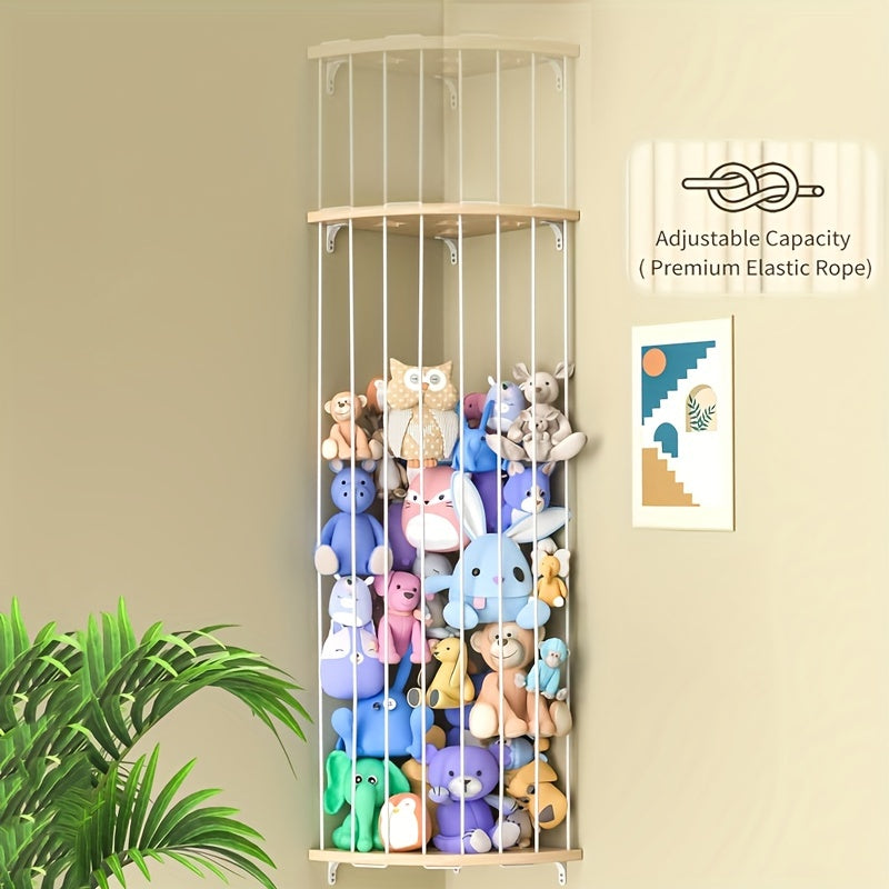 Compact Corner Stuffed Animal Holder: Adjustable Length, Unique Star Shape, Perfect for Game Room or Bedroom - Wall-Mounted