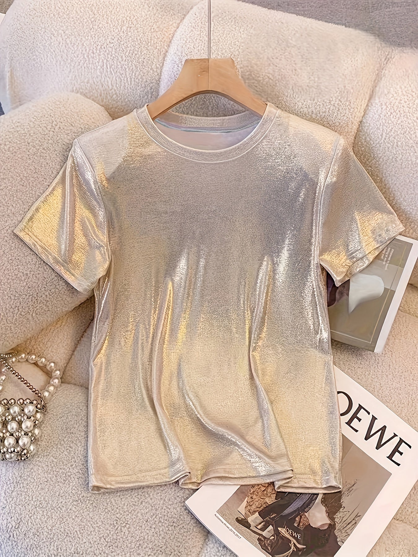 French-inspired Sparkle Princess T-Shirt - Elegant design, round neck, stretchy polyester blend, machine washable - Ideal for Spring/Summer/Fall.