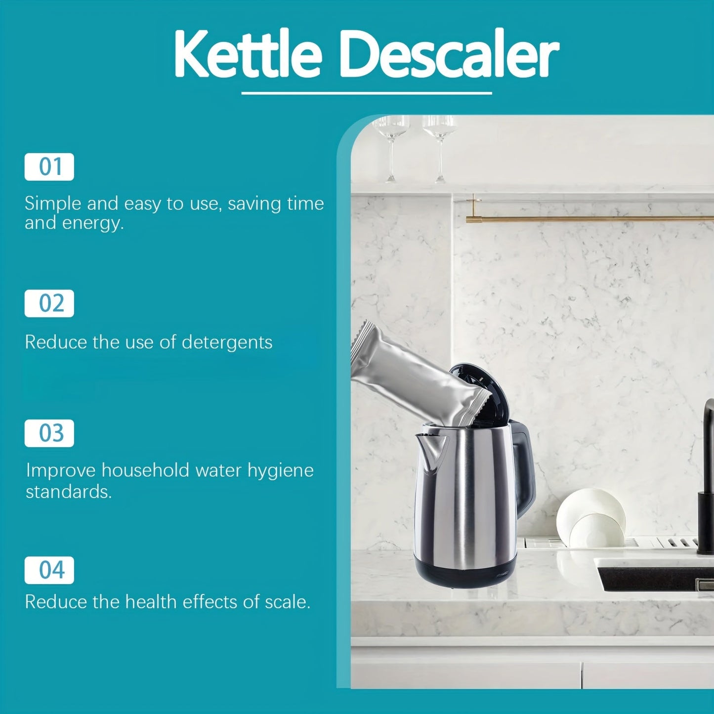 A household cleaning agent designed to remove limescale and enhance the brightness of electric kettles: Descaling Powder for Kettles.