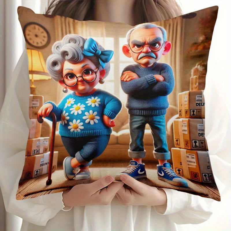 Pamper your grandma and grandpa with the trendy 1pc Glam Style Cartoon Print Pillow Cover. Crafted from hypoallergenic polyester, this machine washable cushion case features a zippered closure and soft knit fabric for maximum comfort. Perfect for bed