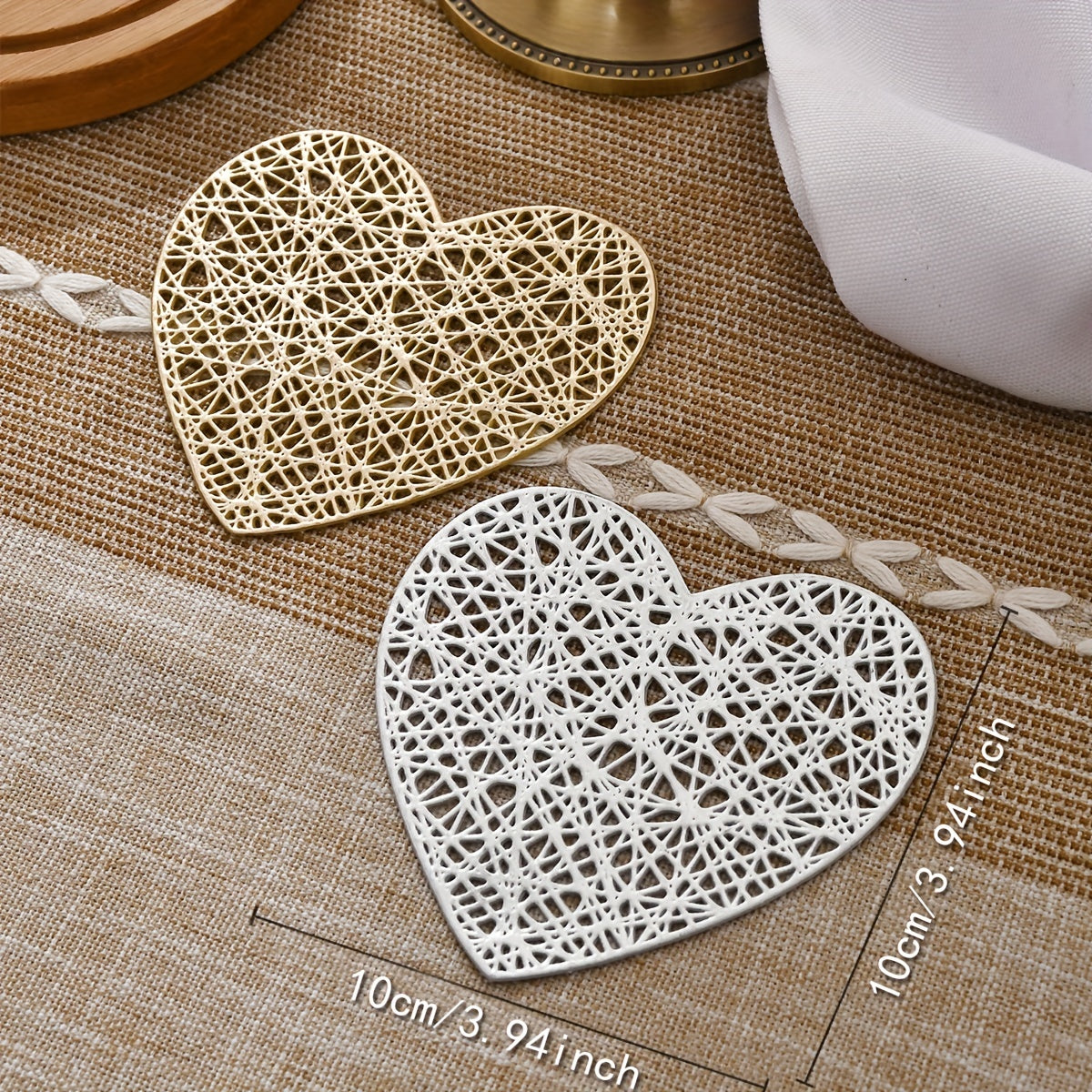 Set of 2 or 4 heart-shaped coasters for Western food, weddings, and home decor.