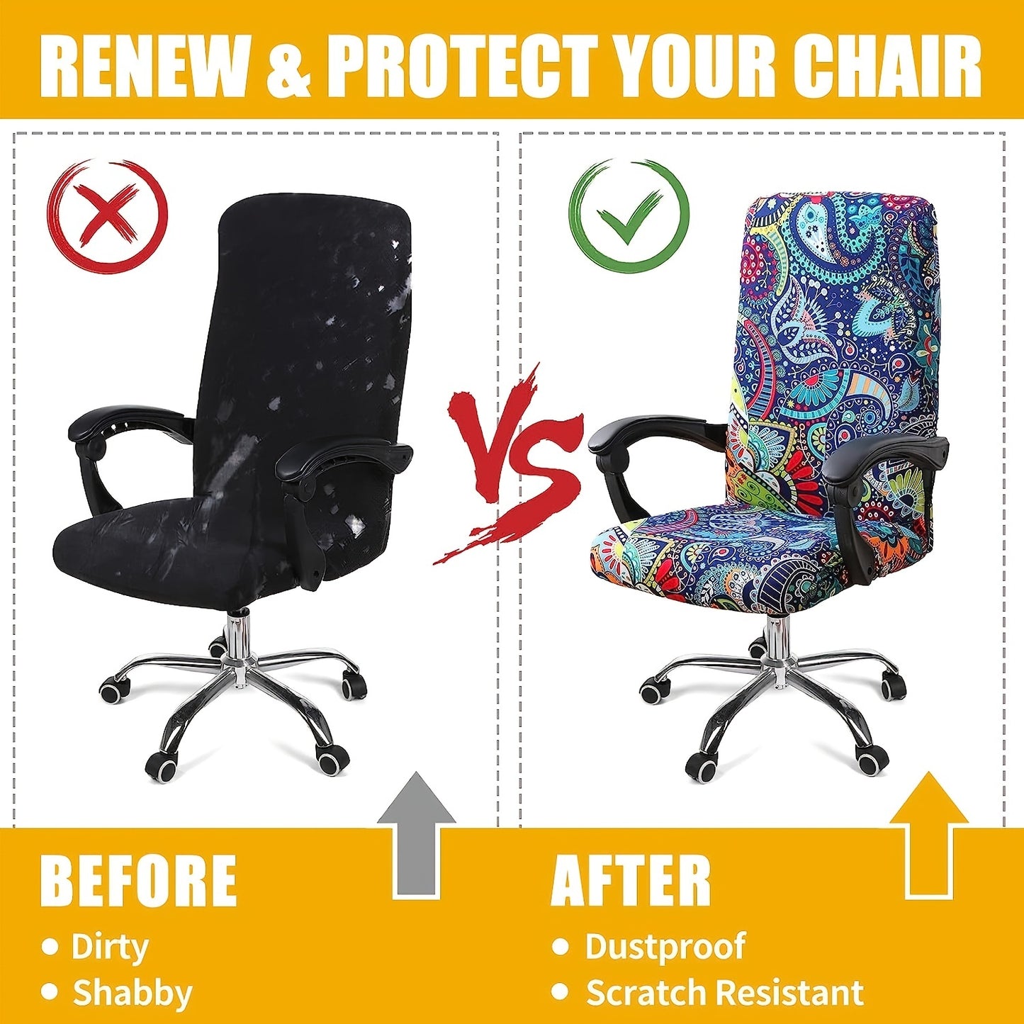 Flexible, washable office chair cover with zipper for desk chairs, made from soft, anti-dust spandex.

(Note: Since the original sentence was already concise, the rewritten version may not be significantly shorter.)