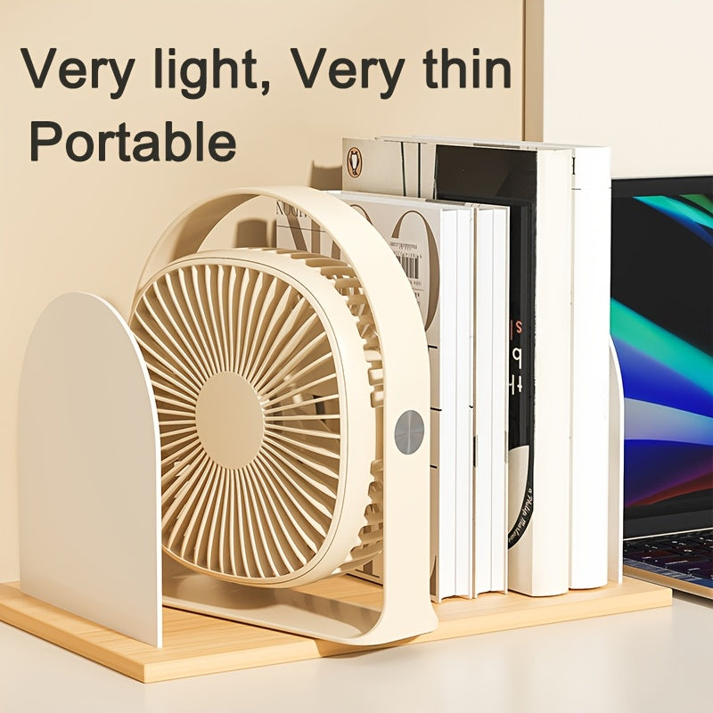 Desktop Fan with LED Light, 5-Speed Strong Wind, 360° Rotatable Head, USB Rechargeable 1200mAh Lithium Battery, Portable Design, Button Control, Plastic Material, Suitable for Indoor & Outdoor Use in Office, Restaurant, Bedroom