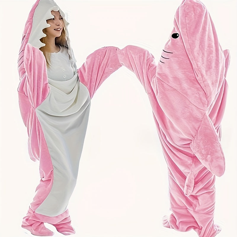 Shark Blanket Hooded Jumpsuit Pajama, made of Super Soft Flannel for Ultimate Comfort at Home