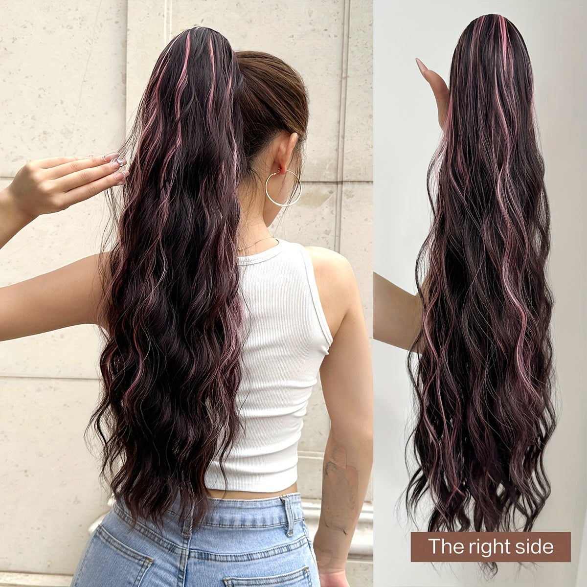 YUSULAXI Women's 24-Inch Long Wavy Drawstring Ponytail Extension made of synthetic high temperature fiber for daily use.