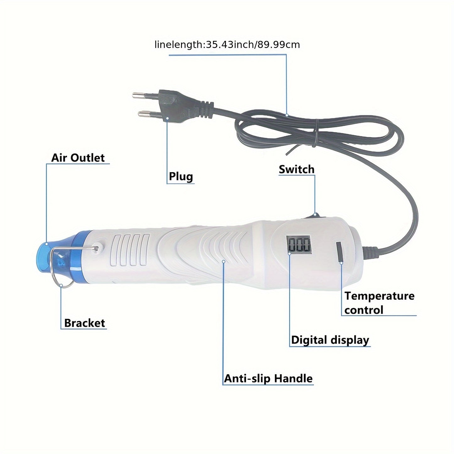 WONGIRL 300W Mini Hot Air Gun with Digital Display for Epoxy Resin Bubble Removal, Drying & Shrink Packaging.