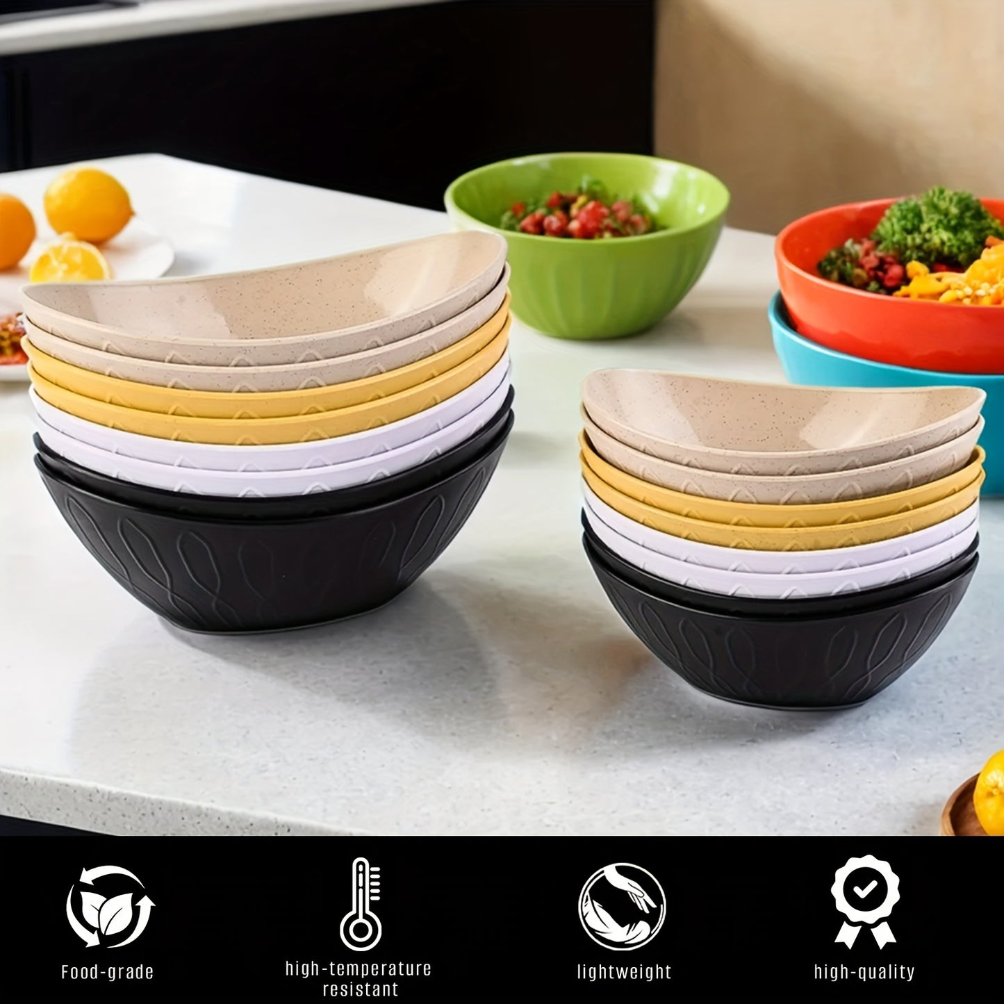 2 Unbreakable bowls shaped like yuanbao, ideal for oatmeal, salads, and pasta in the kitchen and dining area.