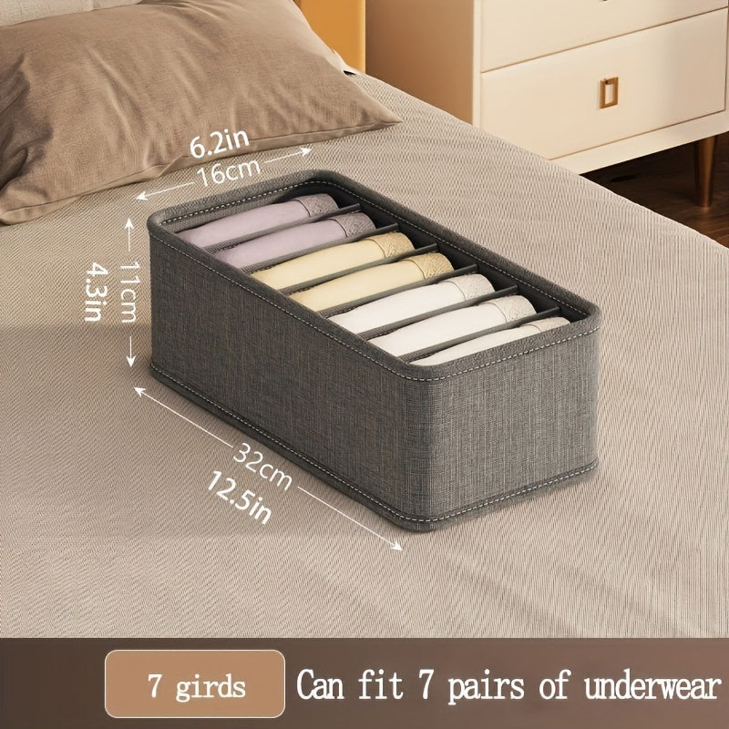 Organize your underwear, socks, and accessories with this set of fabric drawer organizers. Made of durable cationic material, these multi-functional wardrobe storage boxes come with dividers for easy classification. Available in various sizes to fit your