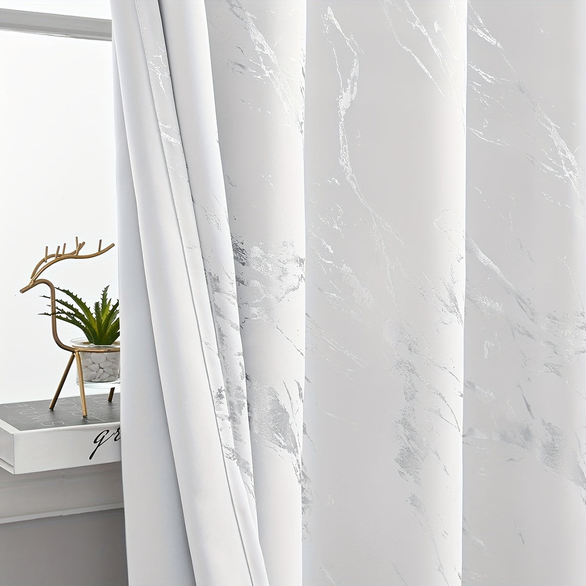 Modern Marble Pattern Blackout Curtains Set of 2 - Featuring UV Protection and made from Polyester Fiber, perfect for enhancing the decor of your Living Room or Bedroom. Ideal for Home Decoration.