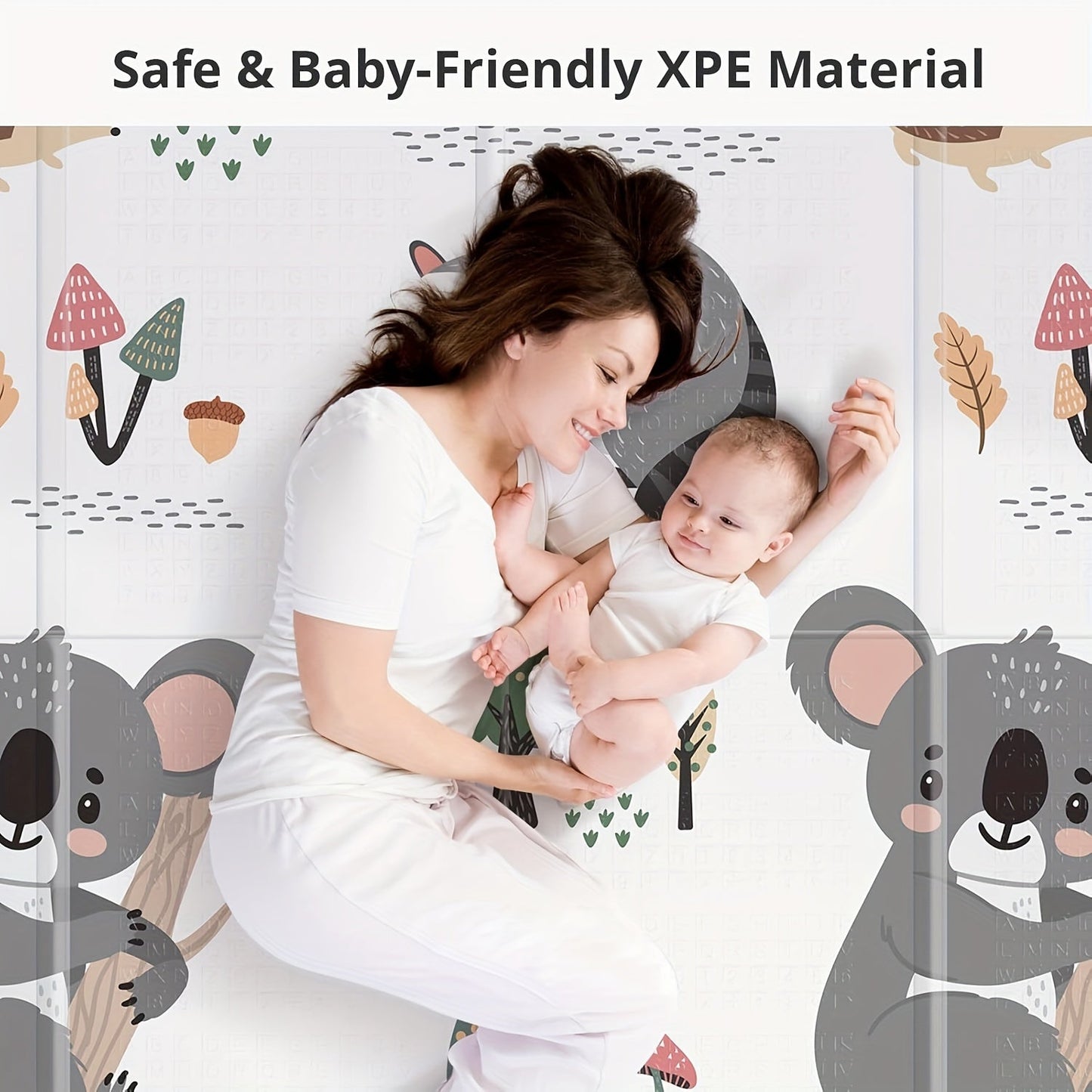 The Waterproof Foldable Play Mat measures 127.0x127.0 cm and features dual-side Koala & Star patterns. Made of PE foam, this floor gym is ideal for children -8 years for nursing and playtime. It is portable for both indoor and outdoor use, making it the