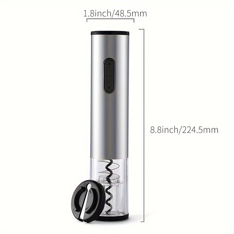 Cheer Moda Sleek Stainless Steel Electric Wine Opener for effortless wine opening. Includes spiral drill and works with AA batteries (not included). Perfect bar accessory measuring 4.57cm x 22.35cm.