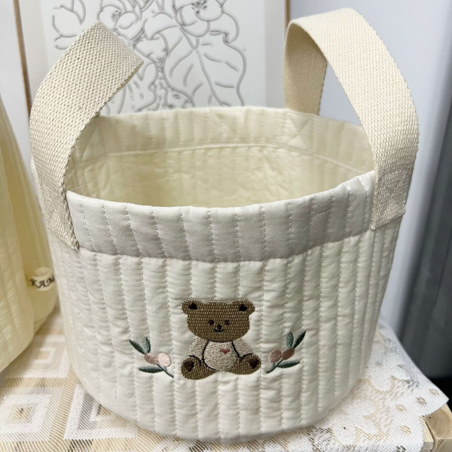 Get your room in order with this charming Quilted Fabric Storage Bucket!