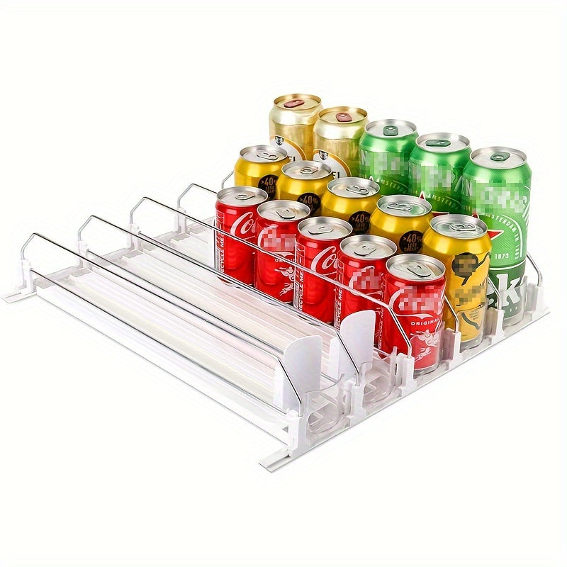 Set of 3/4/5 Beverage Pusher Drink Propellers, Refrigerator Bottle and Can Storage Boxes, Self-Propelled Soda Can Dispenser with Upgraded Double-Layer Partition Board and Positioning Buckle. Perfect for organizing Kitchen Supplies, Closet, and Desk Items.