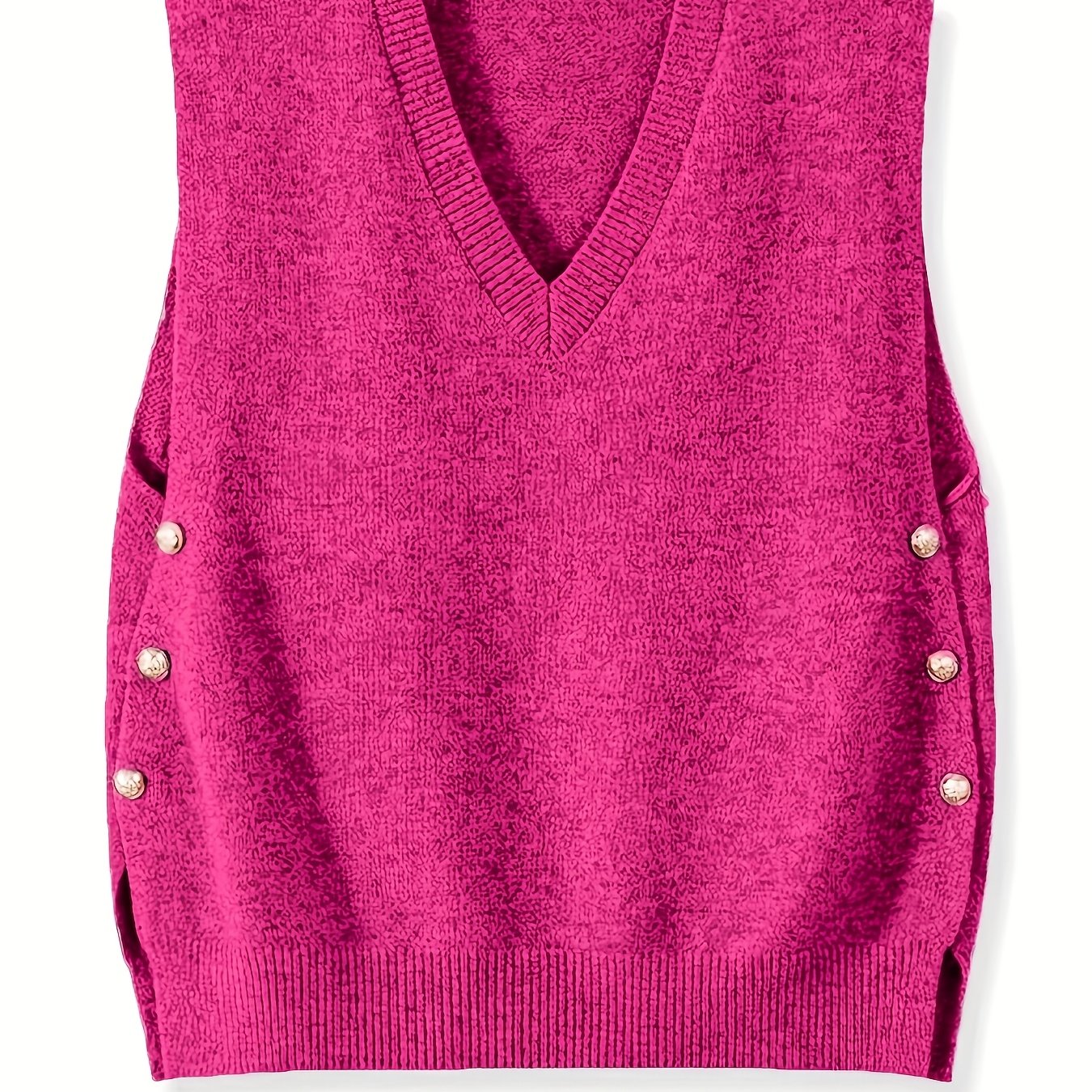 V-Neck Knitted Vest with Side Buttons