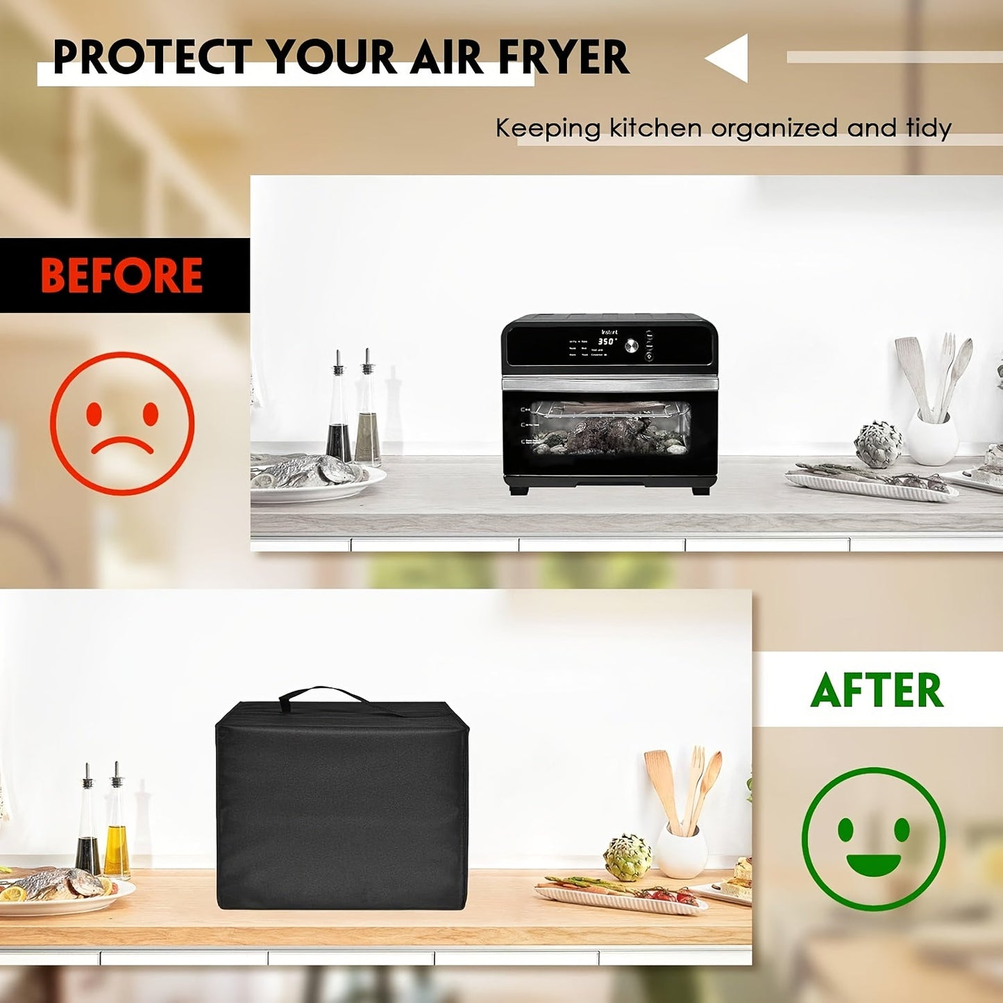 Waterproof Air Fryer Cover, Dust and UV Resistant Protective Oven Cover, Multi-Functional Digital Air Fryer Accessory for Household, Non-Food Touching, Available in Black and Gray