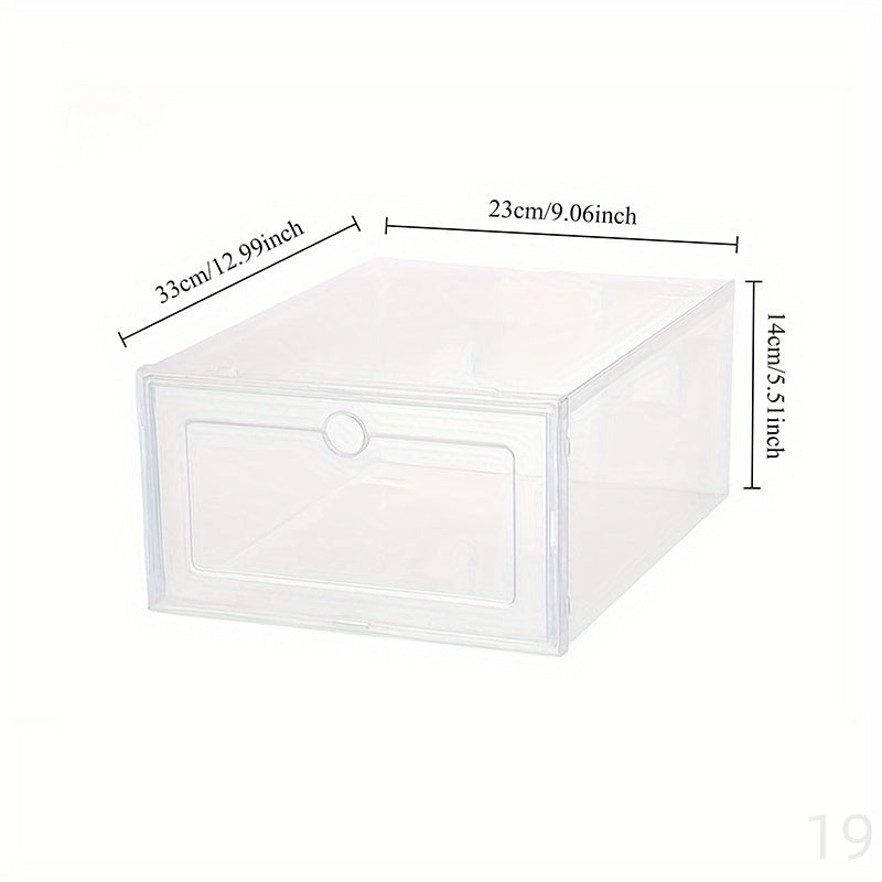 Set of 6 Transparent White Foldable Shoe Boxes made of Thickened Plastic - Featuring Flip-Top Closure for Convenient Access. Perfect for Home & Kitchen Organization, with Clear View Design for Sneaker Display and Wardrobe Organization. A Minimalist