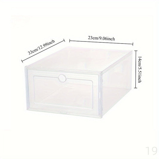 Set of 6 Transparent White Foldable Shoe Boxes made of Thickened Plastic - Featuring Flip-Top Closure for Convenient Access. Perfect for Home & Kitchen Organization, with Clear View Design for Sneaker Display and Wardrobe Organization. A Minimalist