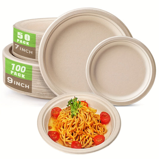 Premium disposable paper plates in 10-inch, 9-inch, and 7-inch sizes, sold in packs of 100 or 50. Ideal for family gatherings, schools, restaurants, office lunches, barbecues, picnics, outdoor events, birthday parties, and weddings.