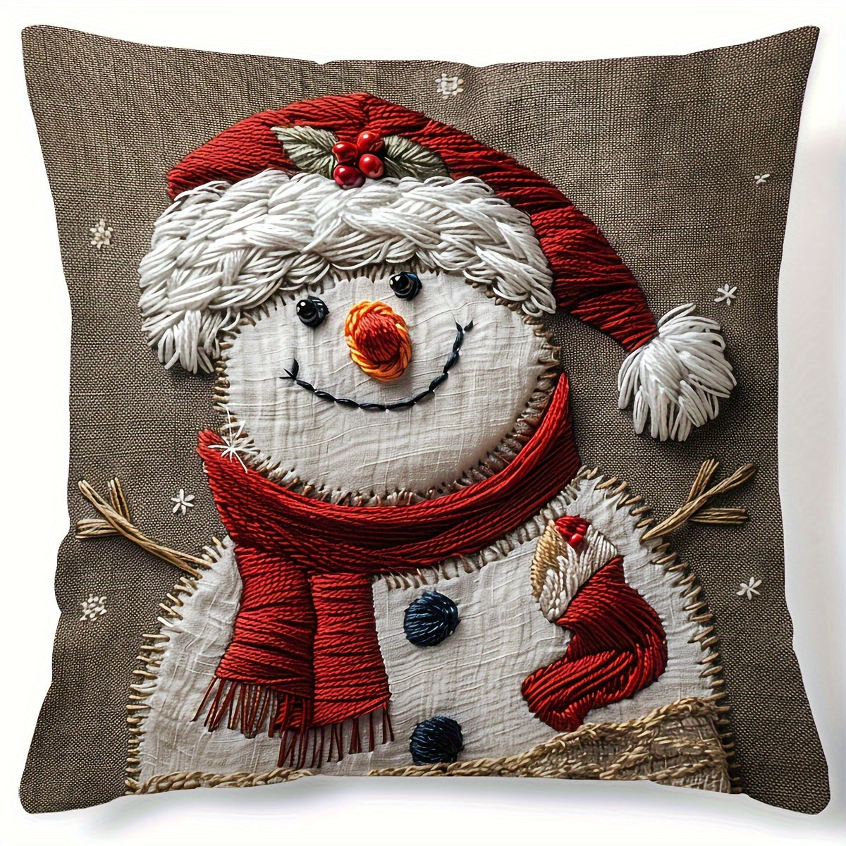 This Christmas snowman pillow cover is festive and contemporary, measuring 44.96cm x 44.96cm. It has a zip closure and should be hand washed. Suitable for decorating sofas, living rooms, and bedrooms, but does not come with a pillow insert.