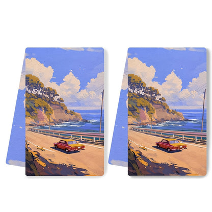 Set of 2 Ultra Soft Kitchen Towels perfect for your holiday decor, featuring a beautiful beach or coastal design. These highly absorbent dish hand towels are machine washable and measure 16x24 inches. Bring a touch of coastal charm to your kitchen with