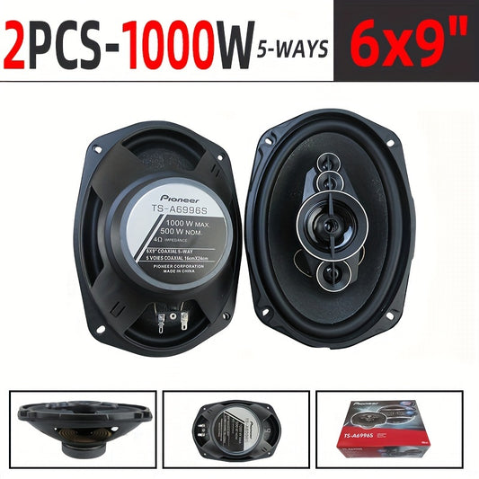 Two 15.24X22.86 cm 1000W 5-Way Car HiFi Coaxial Speakers for Vehicle Doors, Auto Audio Music Stereo with Subwoofer, Full Range Frequency