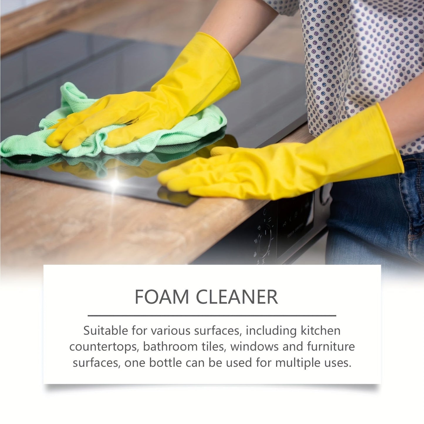 Restore your surfaces with a bottle of JAYSUING Multi-Purpose Foam Cleaner. This deep cleaning stain remover is perfect for kitchens, bathrooms, and furniture. The liquid formula leaves no residue and is safe for metal surfaces. Made with sodium