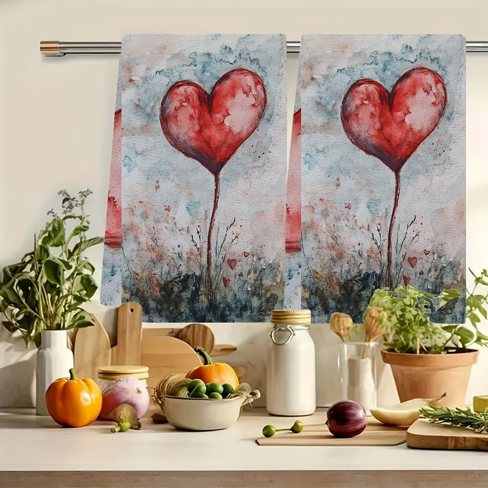 Valentine's Day Kitchen Towels Set of 2, Modern Coastal Design, High Absorbency Polyester Knit Material, Easy to Clean in Washing Machine, 40.64x60.96 cm, Stylish Hand Towels for Holiday Decoration - Item Number 2KYSYS1217736