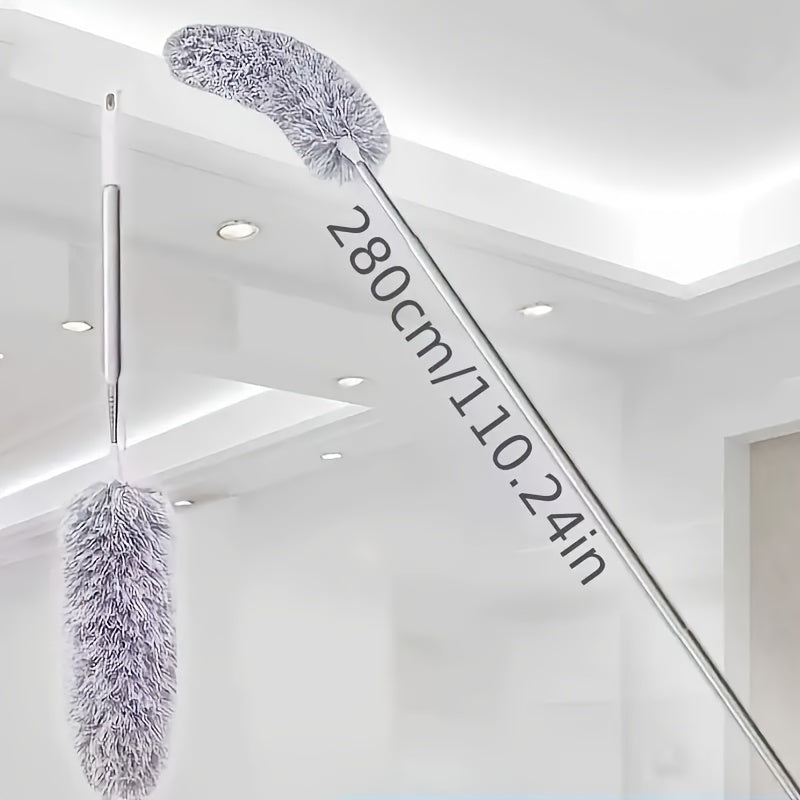 Extendable Duster with Telescopic Handle - This versatile cleaning tool features a bendable head and can be used on high ceilings, furniture, cars, and more. Made of reusable washable microfiber, it is perfect for use in living rooms, bedrooms