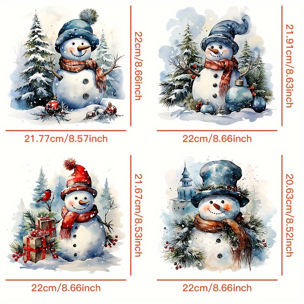 Hot Press Transfer Stickers featuring a Festive Christmas Snowman Pattern - Set of 4 for DIY Clothing, Bags, and Accessories - Women's Novelty Patches and Embellishments with an Anime Theme