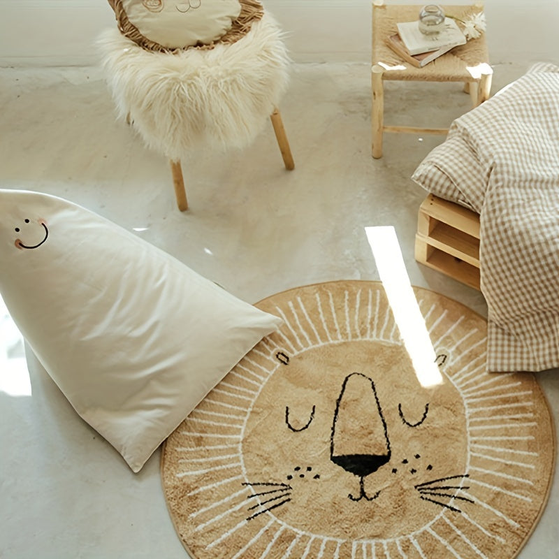 Round Cartoon Animal Rug made with imitation cashmere, perfect for bedroom. This thickened floor mat is both cute and functional, doubling as a play mat. A great addition to any room as a Christmas or Halloween gift.