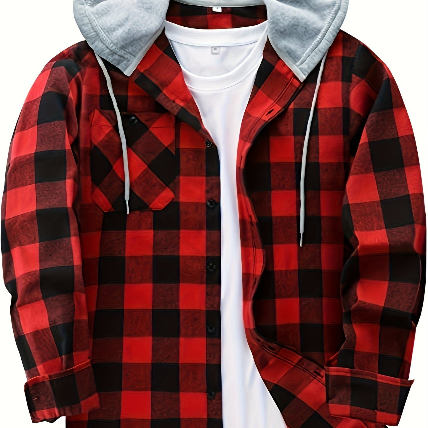 Men's Stylish Plaid Plus Size Hooded Shirt Jacket for Casual Daily Wear