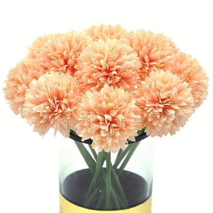 10 artificial chrysanthemum ball flowers for wedding bouquets, home decor, or party table centerpieces.